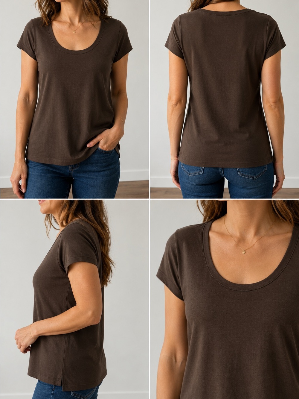 Classic Scoop Neck Women's Tee - Brown